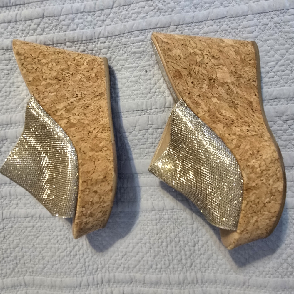 Cork Wedge Sandals with Silver Accents